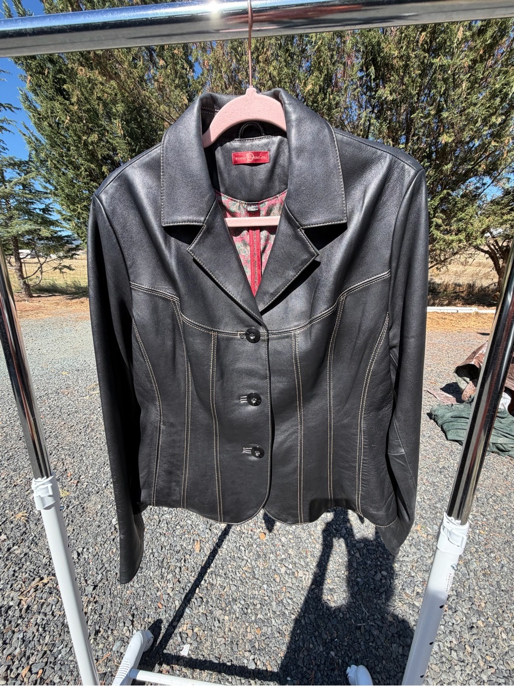 Wilsons Leather Black Women's Button-Front Leather Blazer